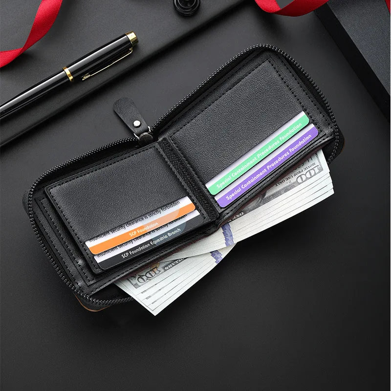Compact Trifold Men's Wallet in Two-Tone Polyester with Card Holder and Zippered Compartment Image