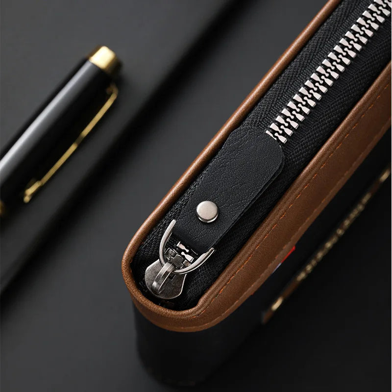 Compact Trifold Men's Wallet in Two-Tone Polyester with Card Holder and Zippered Compartment