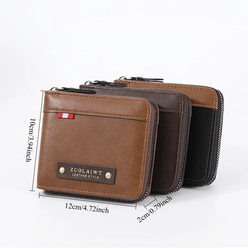 Compact Trifold Men's Wallet in Two-Tone Polyester with Card Holder and Zippered Compartment