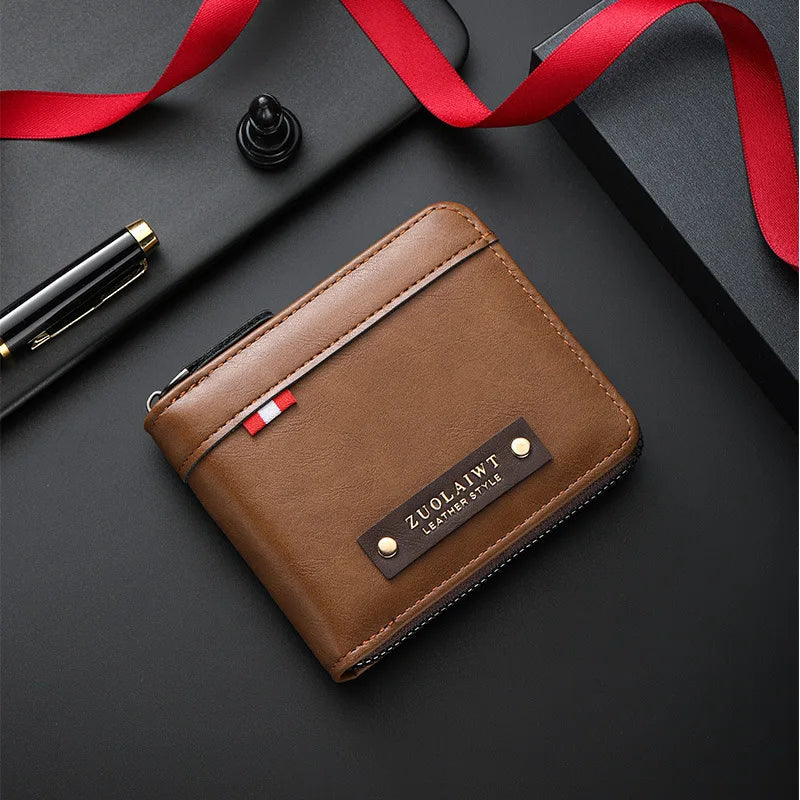 Compact Trifold Men's Wallet in Two-Tone Polyester with Card Holder and Zippered Compartment