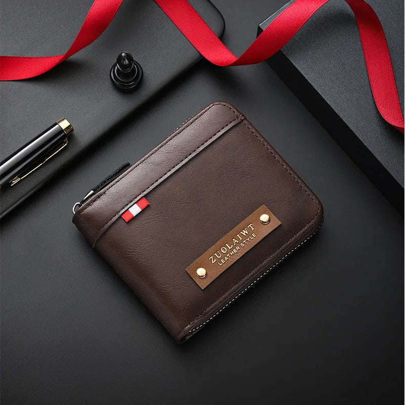 Compact Trifold Men's Wallet in Two-Tone Polyester with Card Holder and Zippered Compartment