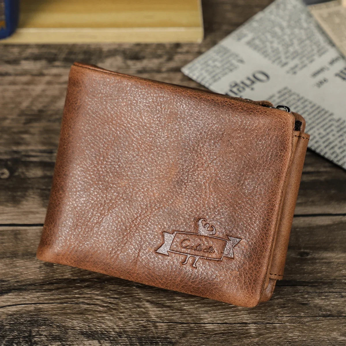Men's Trifold Wallet in Genuine Vegetable-Tanned Leather