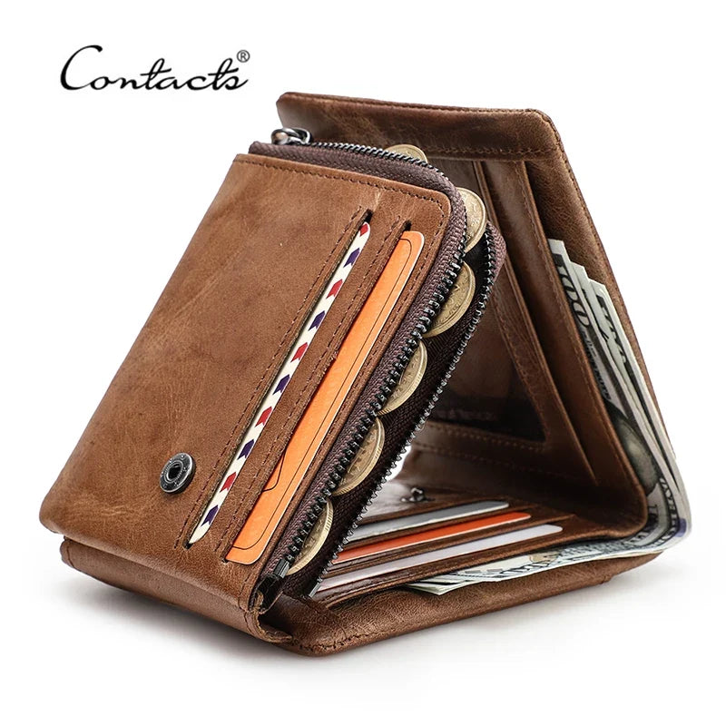 Men's Trifold Wallet in Genuine Vegetable-Tanned Leather