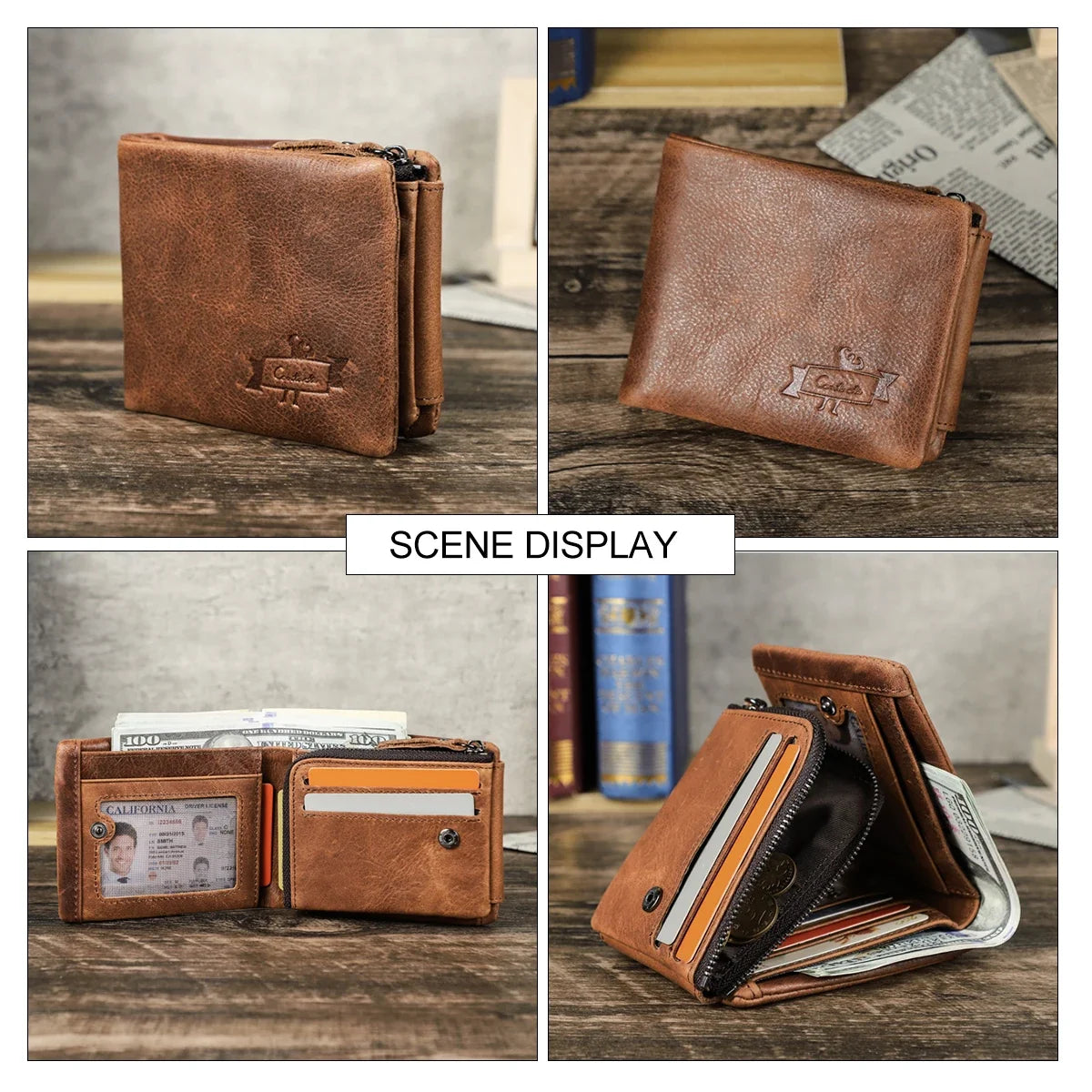 Men's Trifold Wallet in Genuine Vegetable-Tanned Leather Image