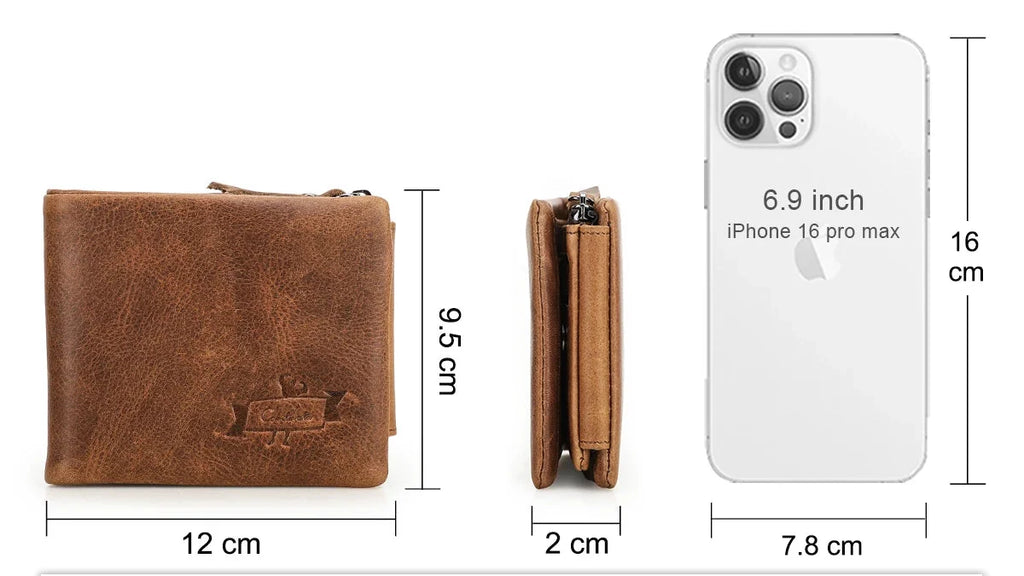 Men's Trifold Wallet in Genuine Vegetable-Tanned Leather