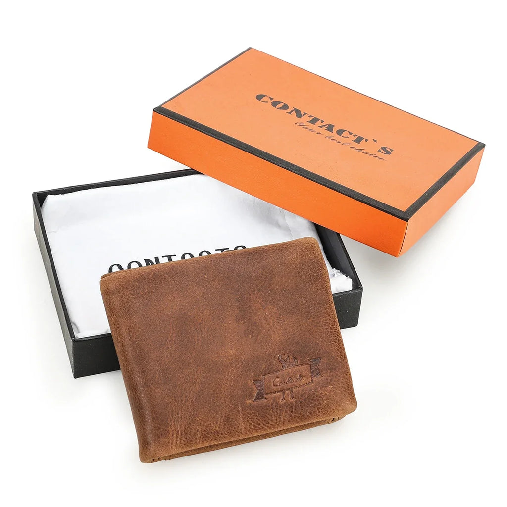 Men's Trifold Wallet in Genuine Vegetable-Tanned Leather
