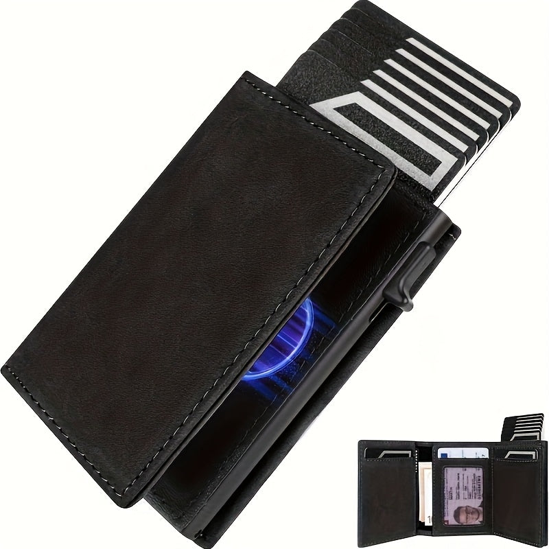 Men's Tri-Fold Wallet with Coin Zip, 9.8 x 7.5 cm