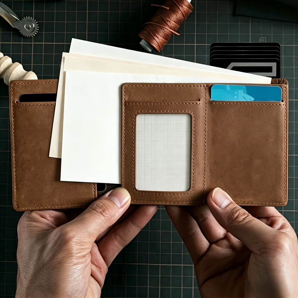 Men's Tri-Fold Wallet with Coin Zip, 9.8 x 7.5 cm