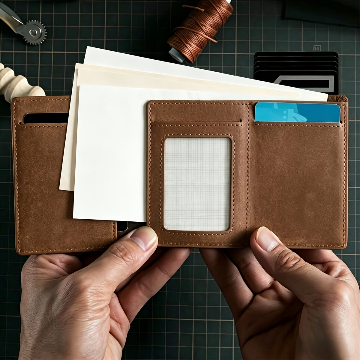 Men's Tri-Fold Wallet with Coin Zip, 9.8 x 7.5 cm