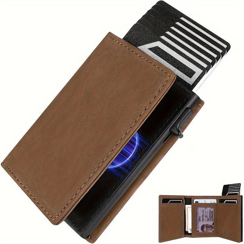Men's Tri-Fold Wallet with Coin Zip, 9.8 x 7.5 cm