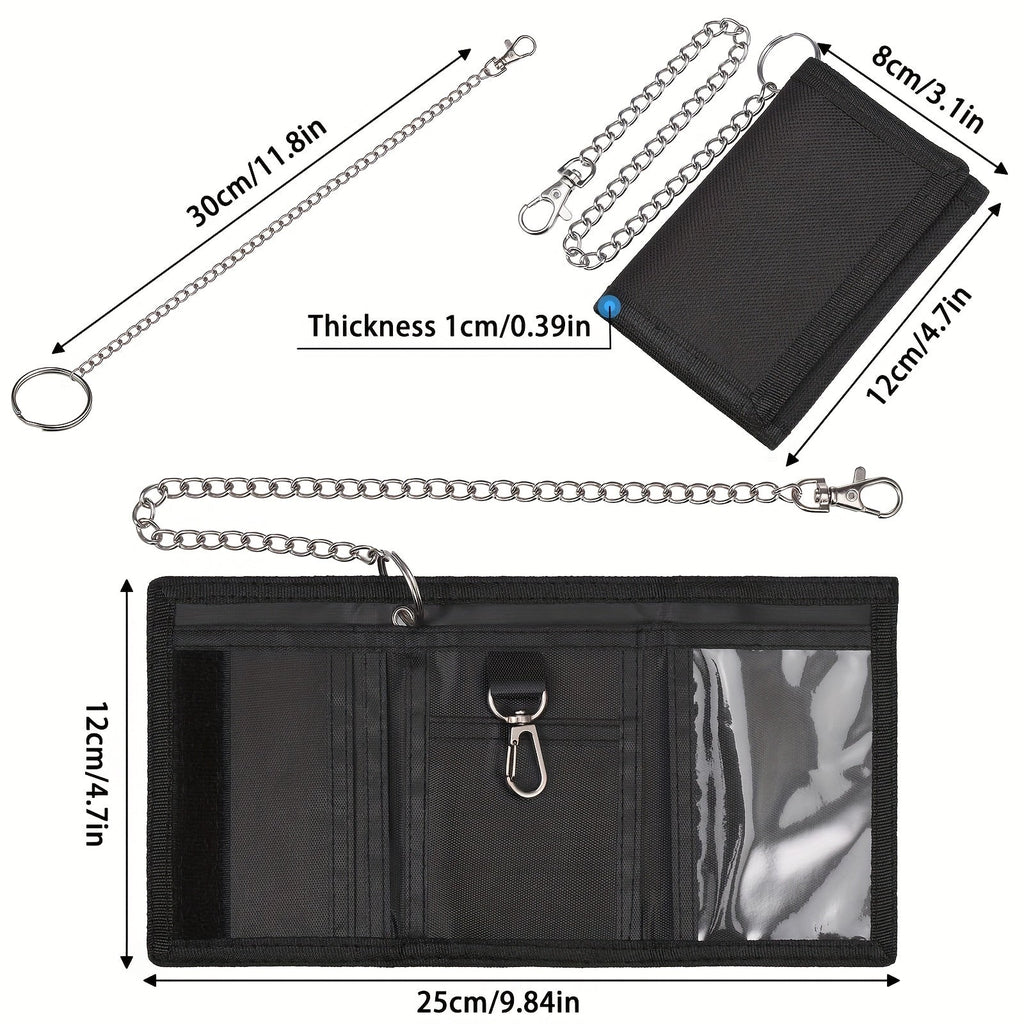 Men's 3-Fold Wallet in Fabric, 1 cm, 30 cm Chain