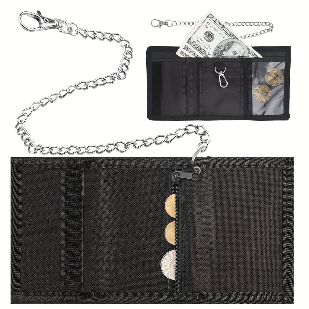 Men's 3-Fold Wallet in Fabric, 1 cm, 30 cm Chain
