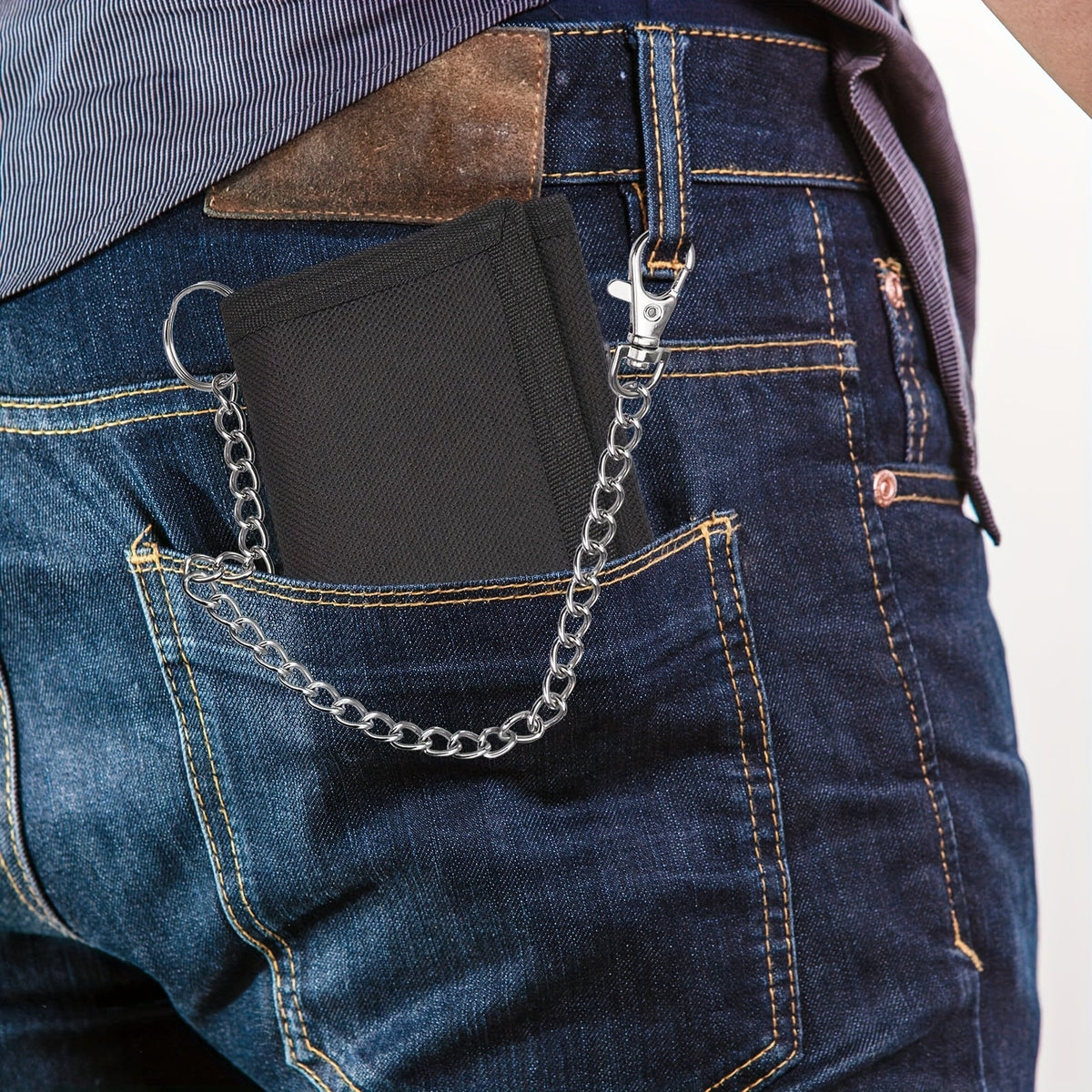 Men's 3-Fold Wallet in Fabric, 1 cm, 30 cm Chain