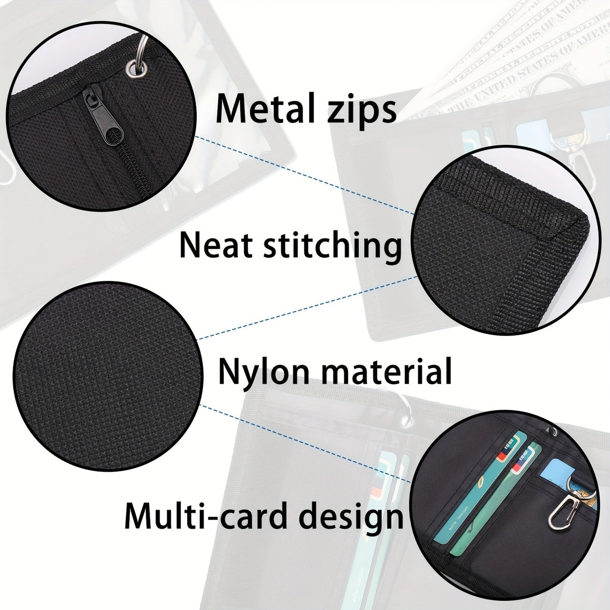 Men's 3-Fold Wallet in Fabric, 1 cm, 30 cm Chain