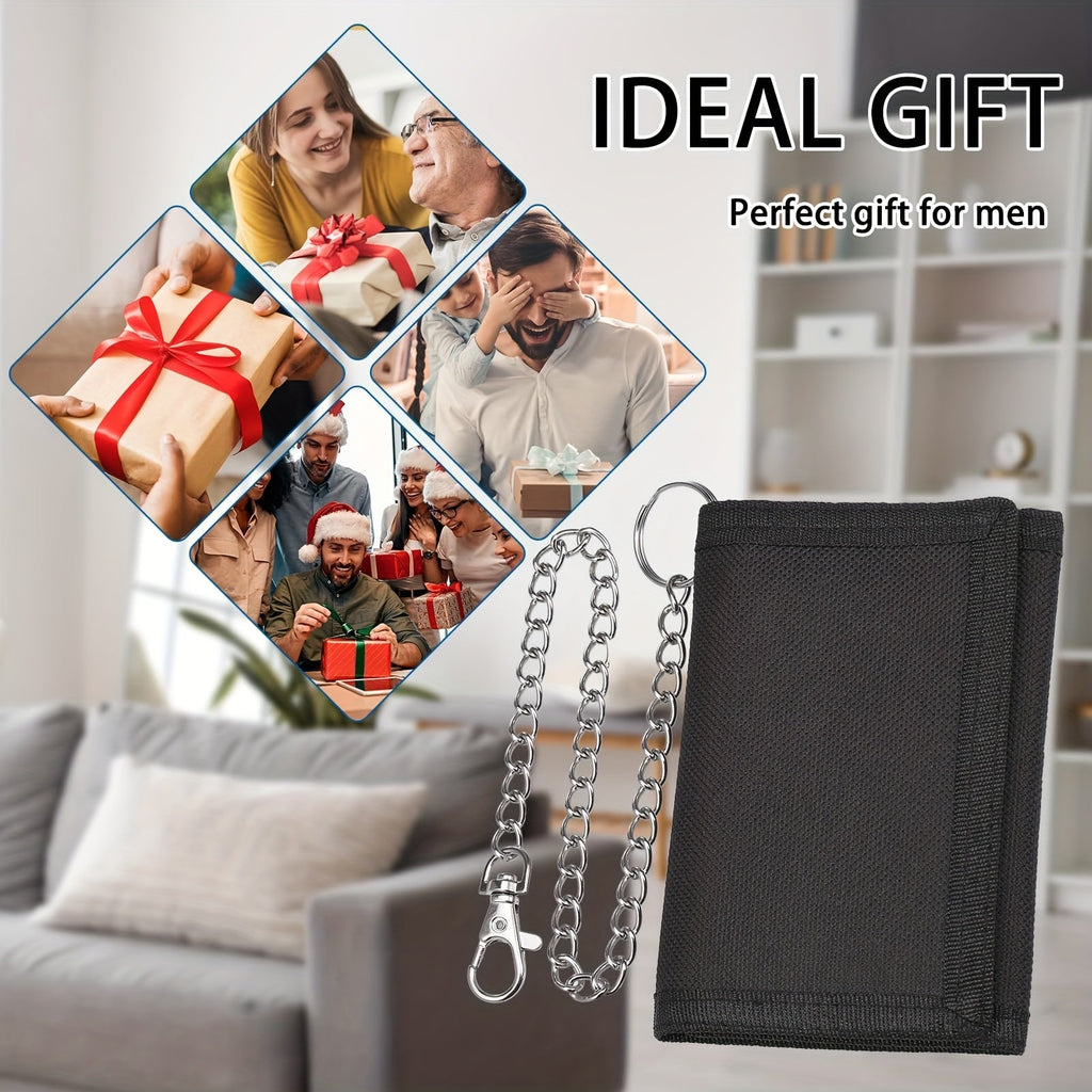 Men's 3-Fold Wallet in Fabric, 1 cm, 30 cm Chain