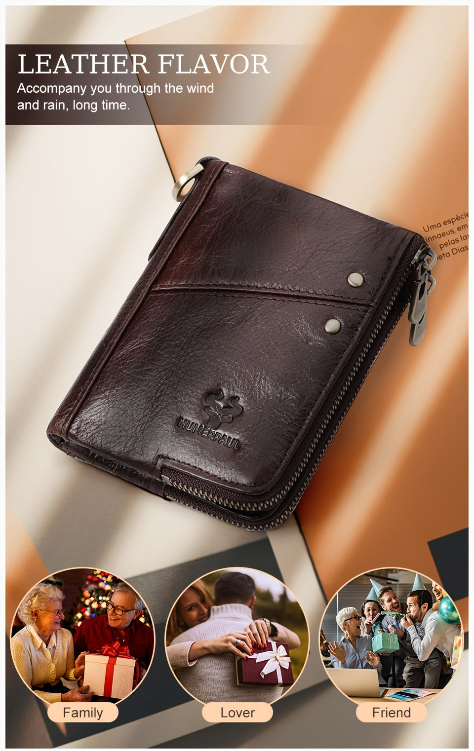 Men's Vertical Wallet, Two Zippers and Twelve Card Slots