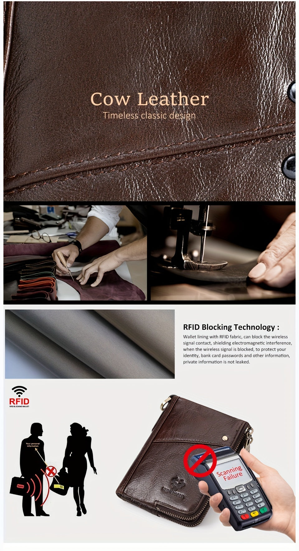 Men's Vertical Wallet, Two Zippers and Twelve Card Slots
