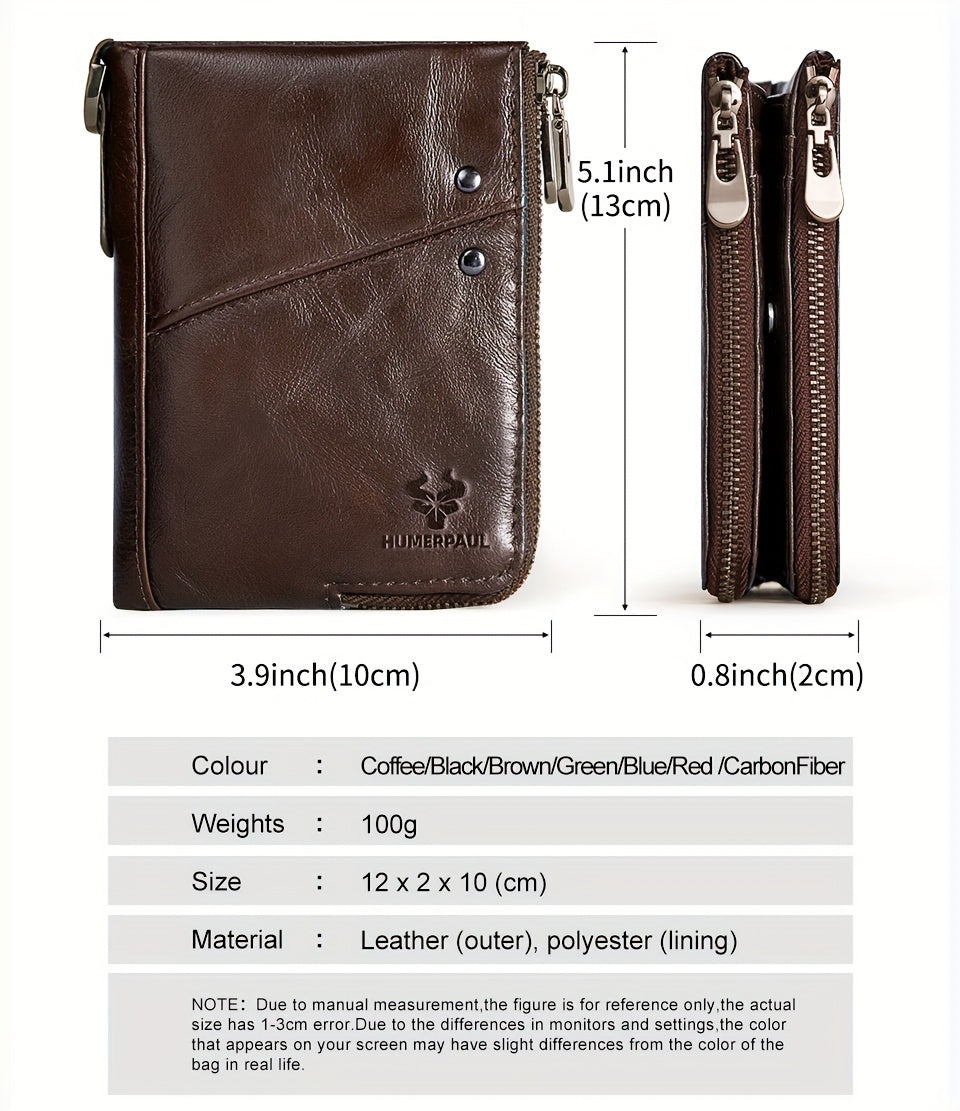 Men's Vertical Wallet, Two Zippers and Twelve Card Slots