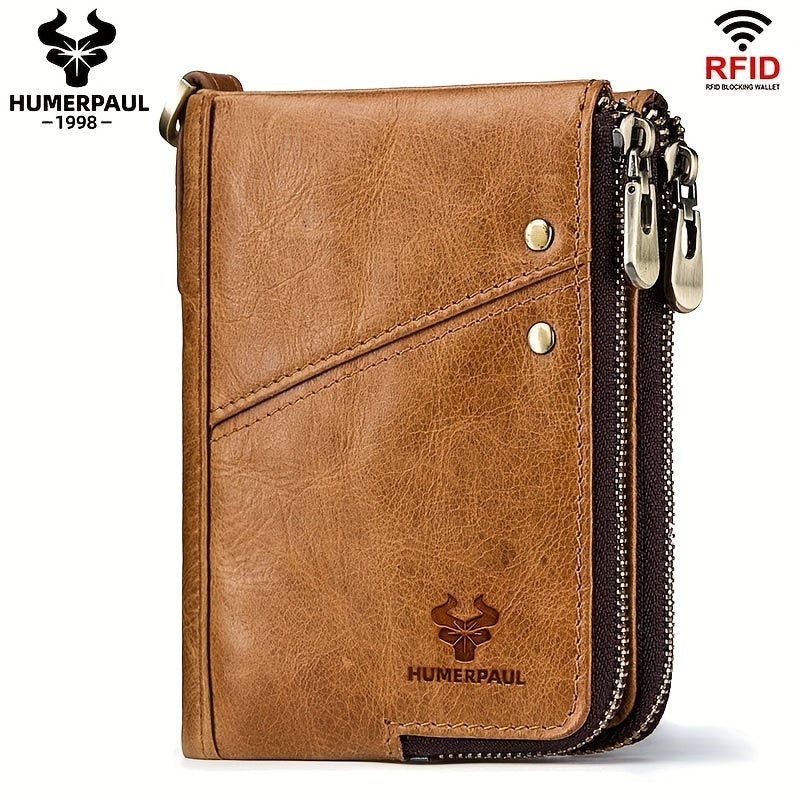 Men's Vertical Wallet, Two Zippers and Twelve Card Slots