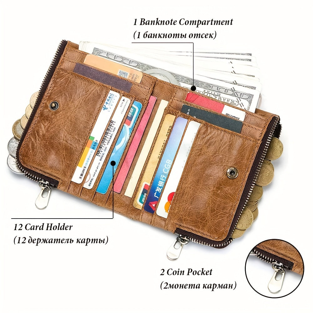 Men's Vertical Wallet, Two Zippers and Twelve Card Slots