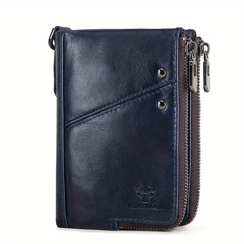Men's Vertical Wallet, Two Zippers and Twelve Card Slots