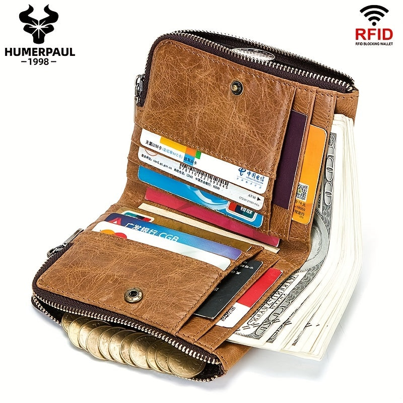 Men's Vertical Wallet, Two Zippers and Twelve Card Slots