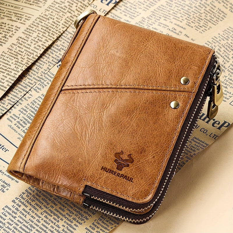 Men's Vertical Wallet, Two Zippers and Twelve Card Slots