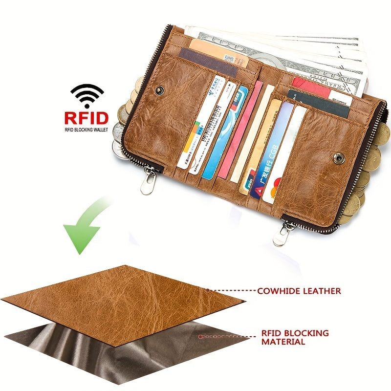 Men's Vertical Wallet, Two Zippers and Twelve Card Slots