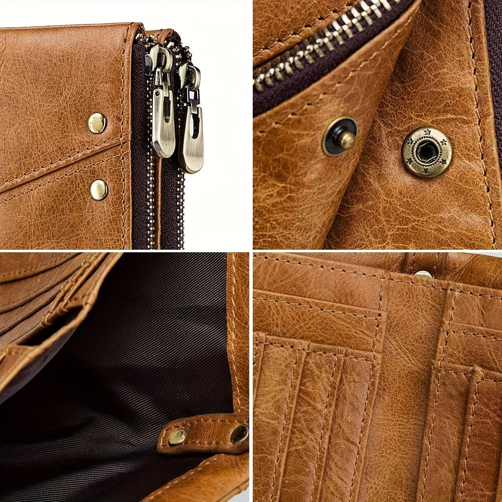 Men's Vertical Wallet, Two Zippers and Twelve Card Slots