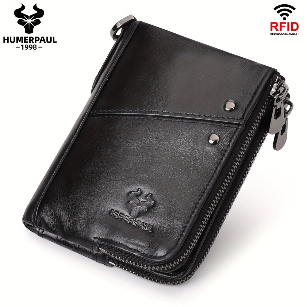 Men's Vertical Wallet, Two Zippers and Twelve Card Slots