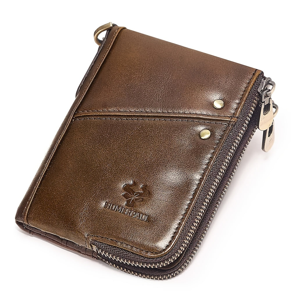 Men's Vertical Wallet, Two Zippers and Twelve Card Slots