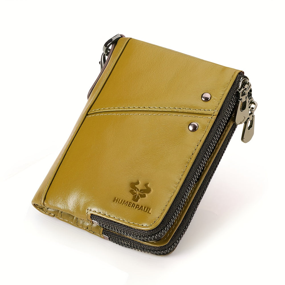 Men's Vertical Wallet, Two Zippers and Twelve Card Slots