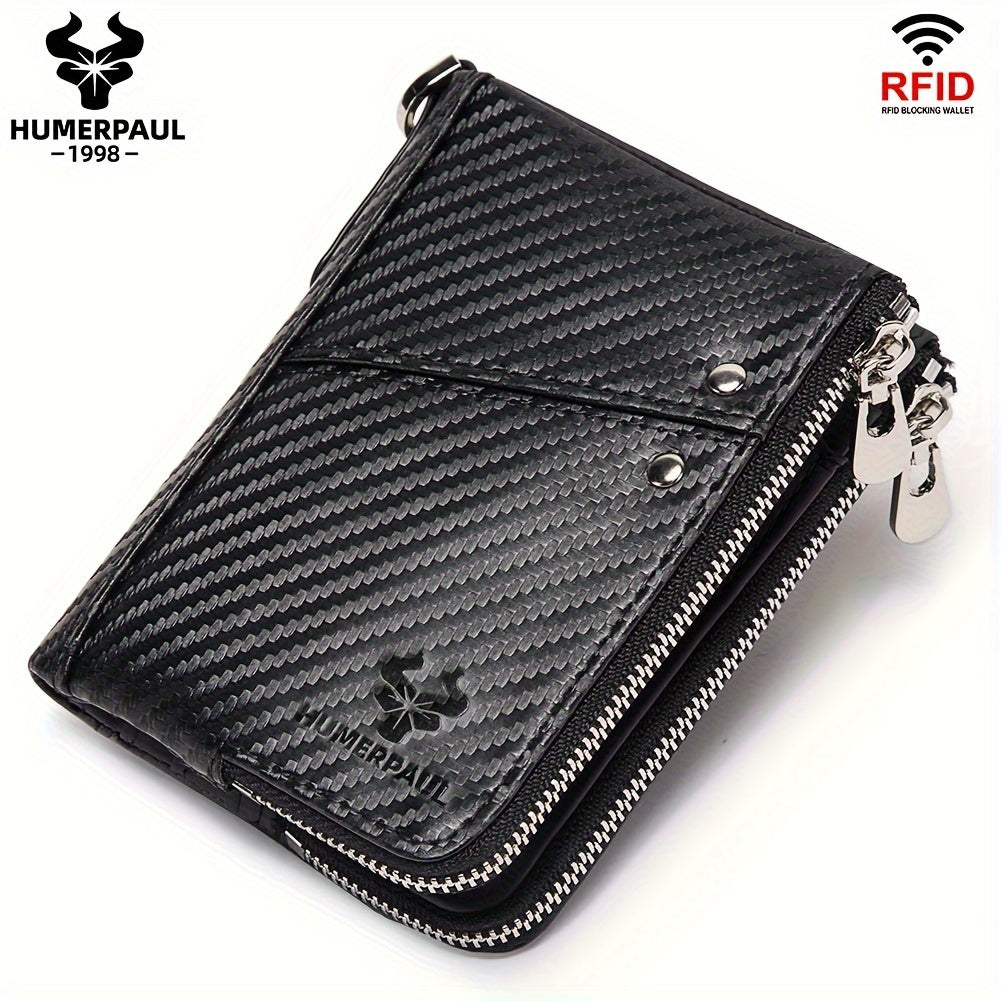 Men's Vertical Wallet, Two Zippers and Twelve Card Slots