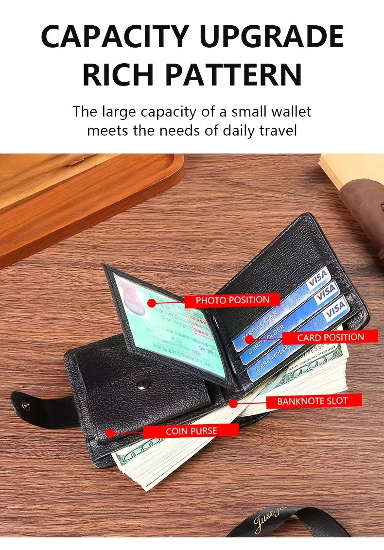 Men's Wallet with Flap, Portrait Window, and Coin Pocket