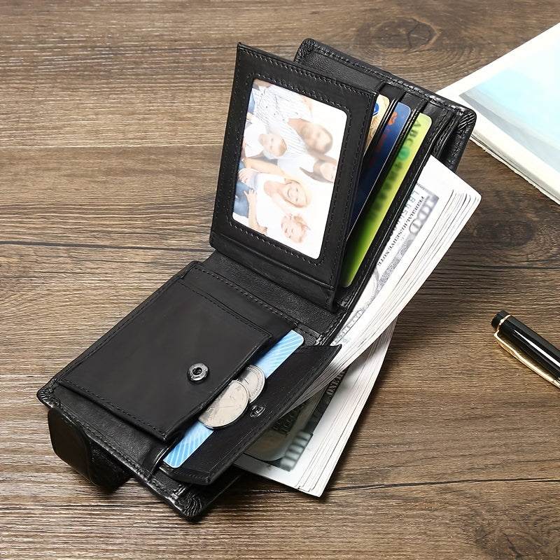 Men's Wallet with Flap, Portrait Window, and Coin Pocket