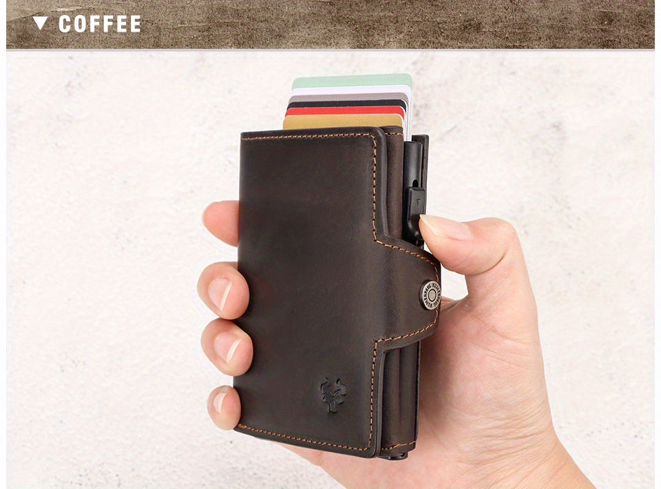Men's Crazy Horse Leather Wallet, Metal Charger, 142 g