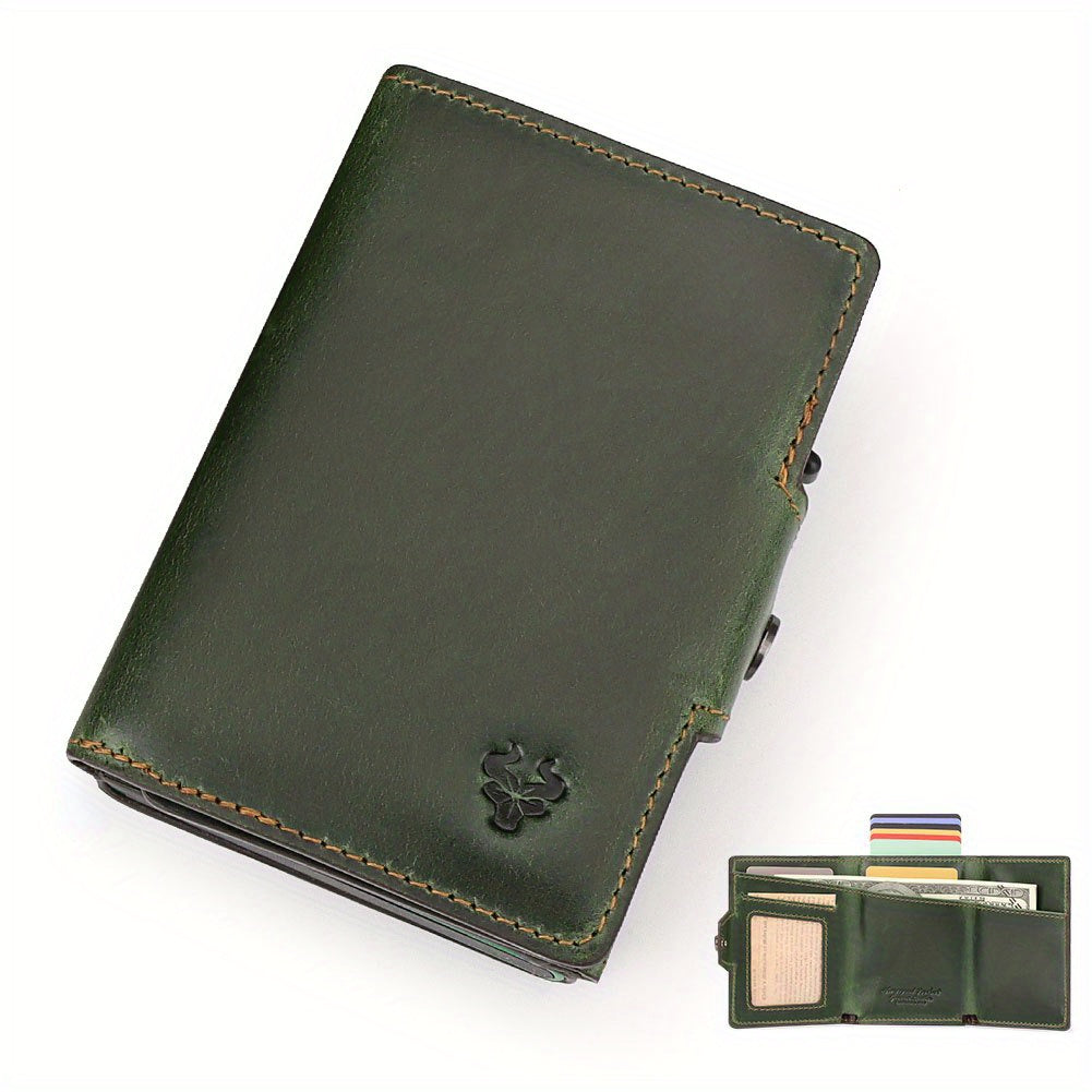 Men's Crazy Horse Leather Wallet, Metal Charger, 142 g
