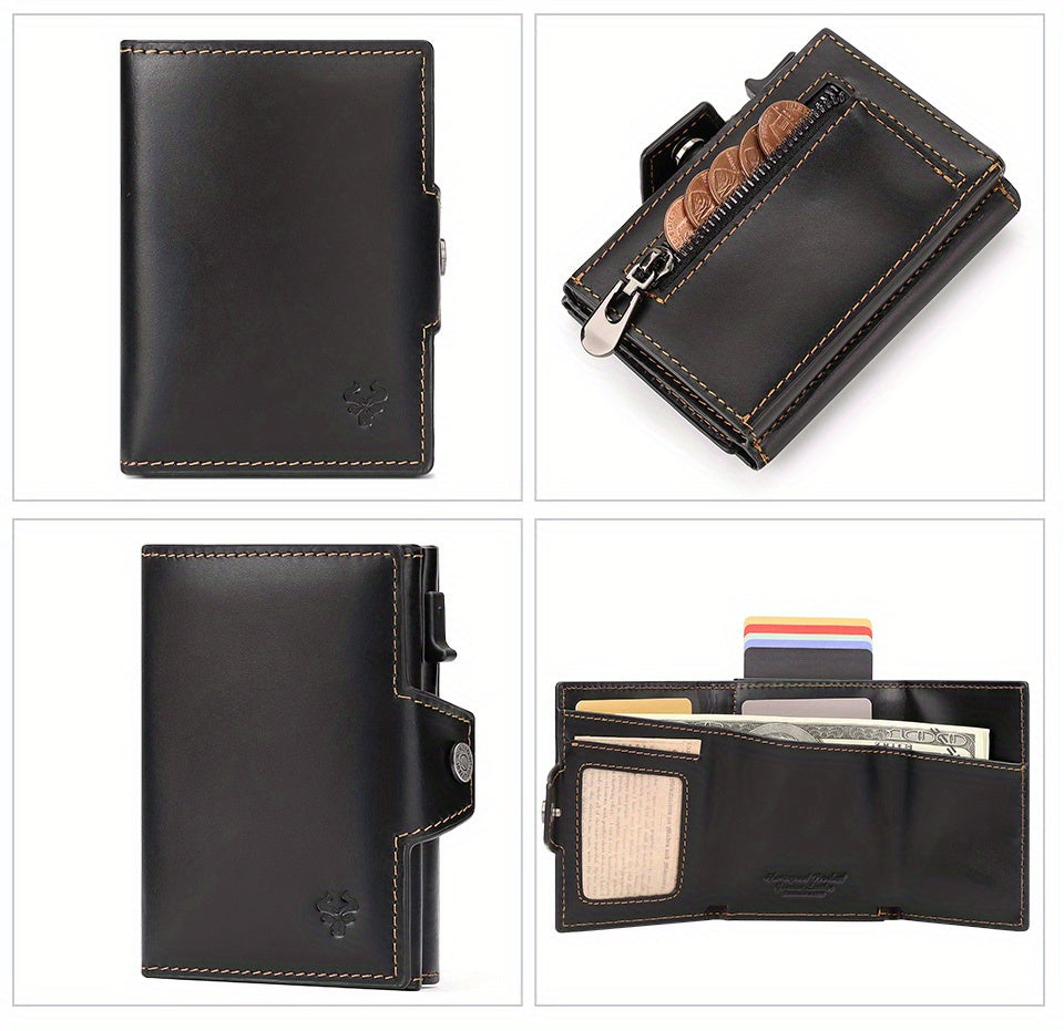 Men's Crazy Horse Leather Wallet, Metal Charger, 142 g