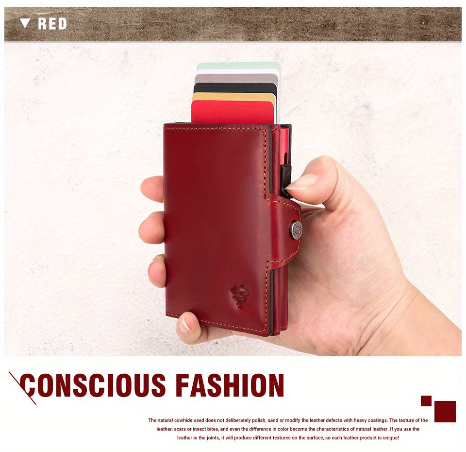 Men's Crazy Horse Leather Wallet, Metal Charger, 142 g