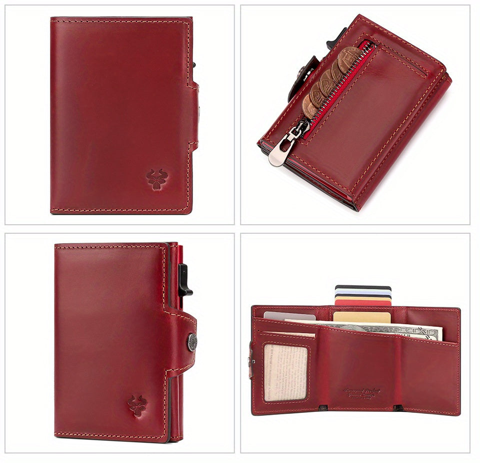 Men's Crazy Horse Leather Wallet, Metal Charger, 142 g