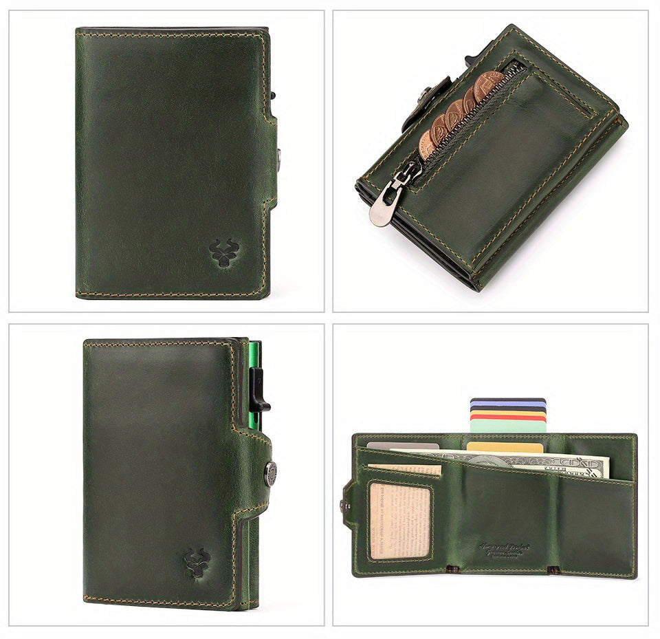 Men's Crazy Horse Leather Wallet, Metal Charger, 142 g