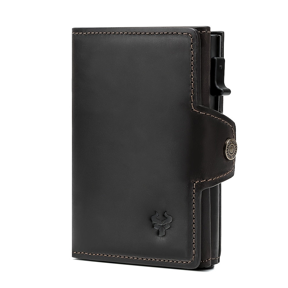 Men's Crazy Horse Leather Wallet, Metal Charger, 142 g Image
