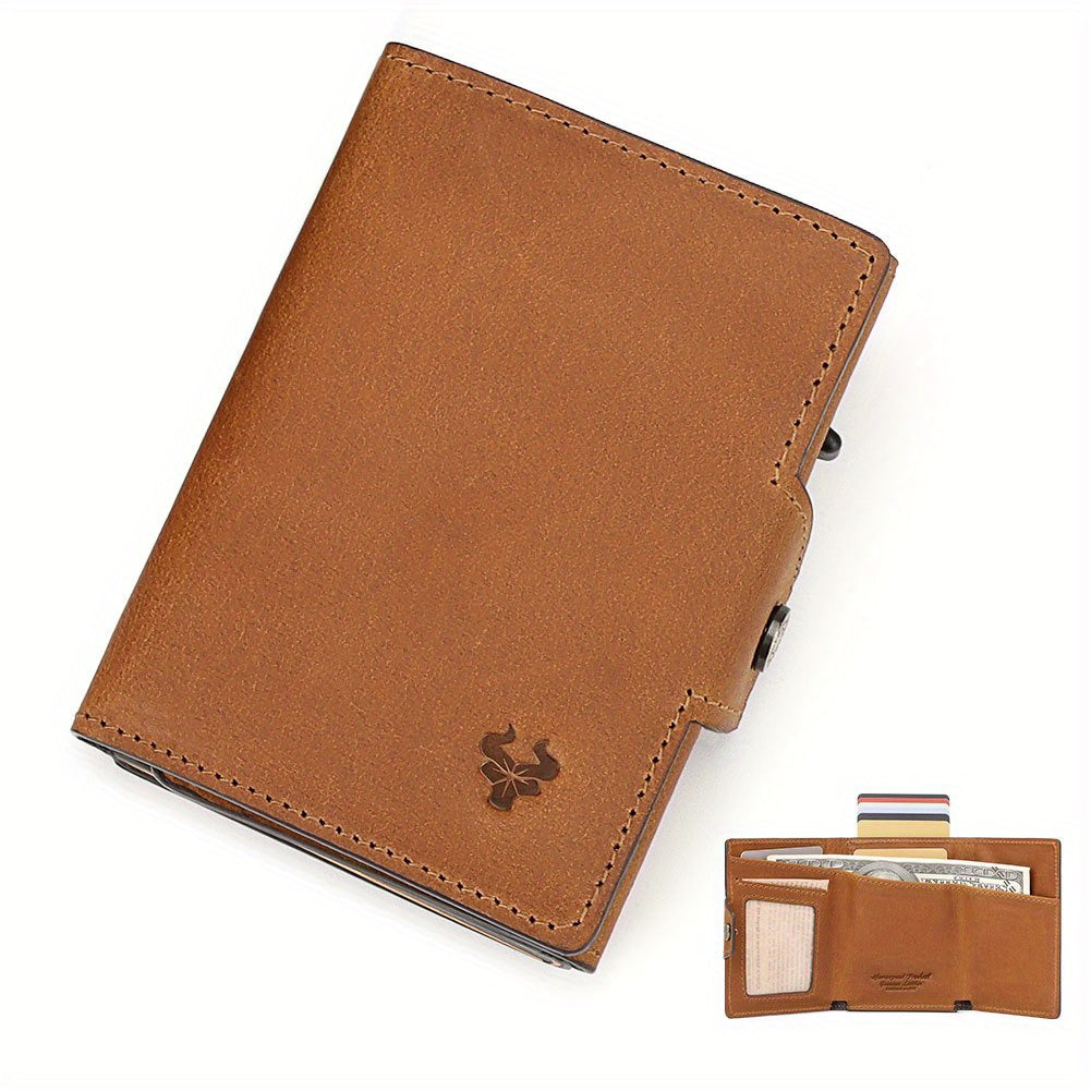 Men's Crazy Horse Leather Wallet, Metal Charger, 142 g