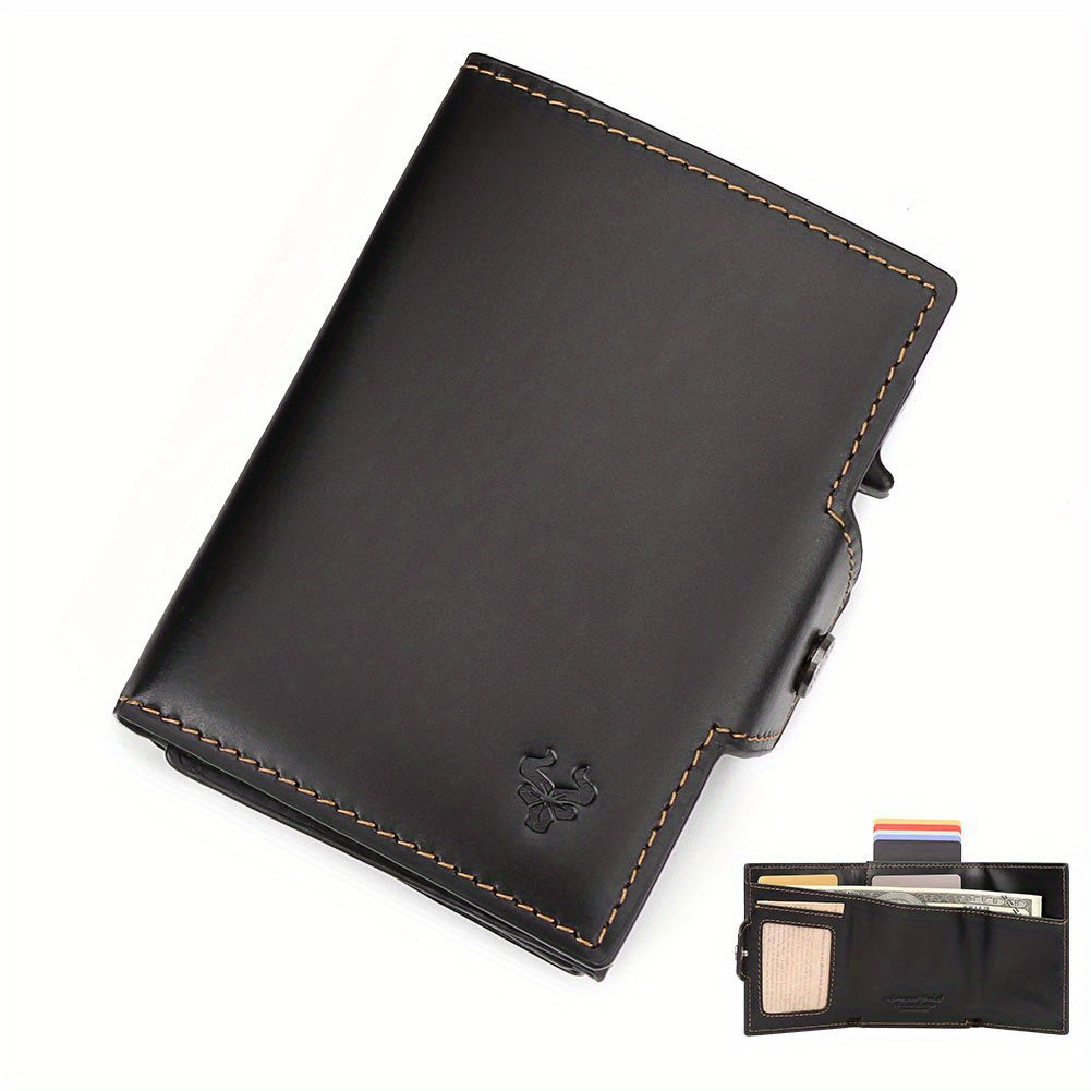 Men's Crazy Horse Leather Wallet, Metal Charger, 142 g