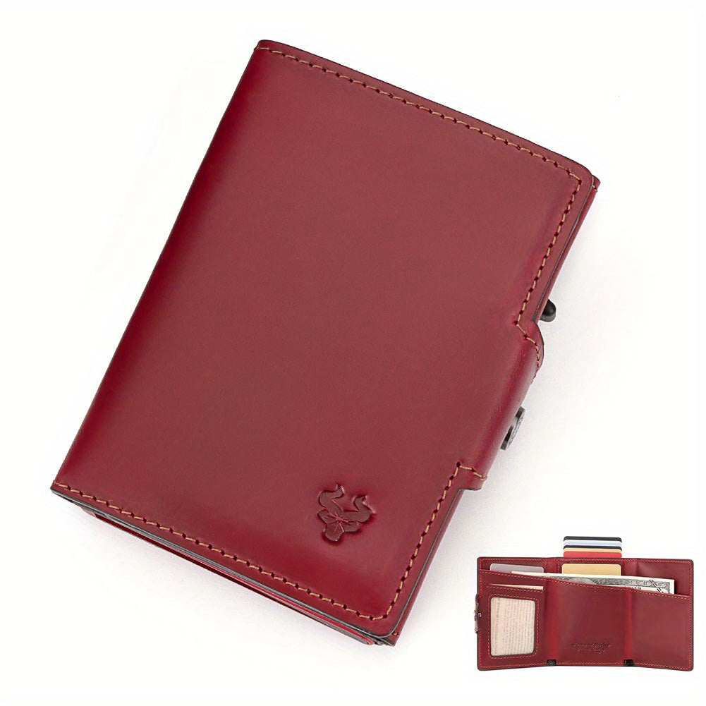 Men's Crazy Horse Leather Wallet, Metal Charger, 142 g