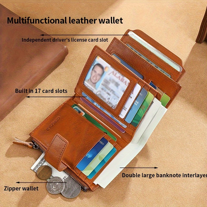 Men's Vertical Wallet with 17 Card Slots and ID Holder