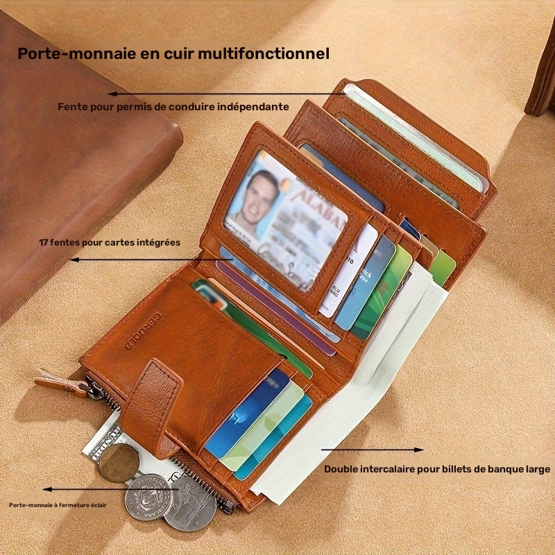 Men's Vertical Wallet with 17 Card Slots and ID Holder