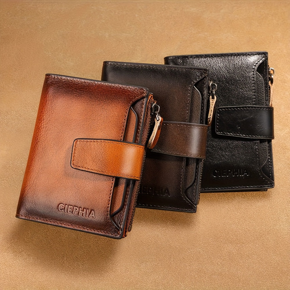 Men's Vertical Cowhide Leather Wallet with Removable Windows