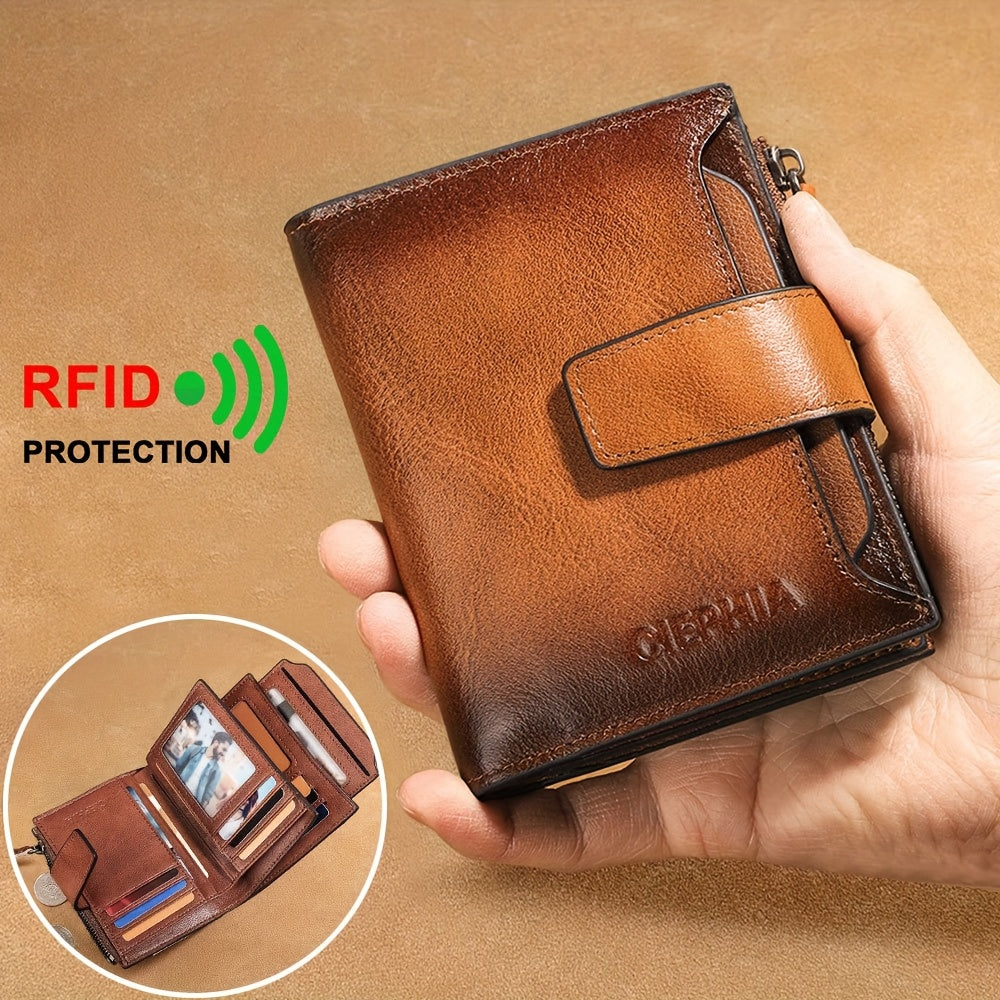Men's Vertical Cowhide Leather Wallet with Removable Windows