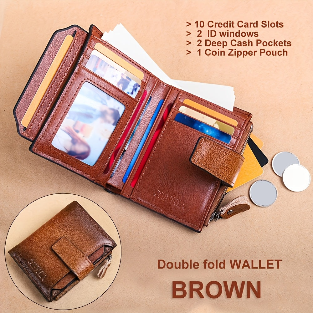 Men's Vertical Cowhide Leather Wallet with Removable Windows Image